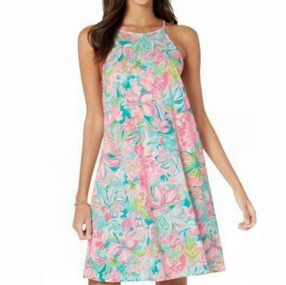 Lilly Pulitzer Pima Cotton Margot Halter S Tassel Tropical Resort Vacation Dress